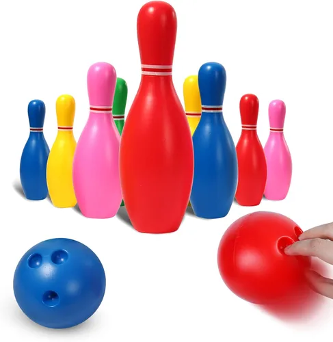 Vista 6 de Liberry Juego de bolos para niños, 10 bolos de juguete de plástico y 2 bolas, juegos deportivos para interiores y exteriores, regalos educativos