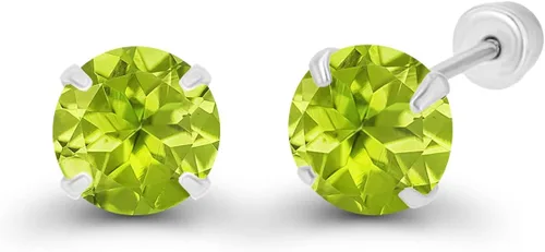 Vista 2 de Aretes de tuerca con tuerca de oro macizo de 14 quilates, hipoalergénicos, 0.157 in, con piedra natal redonda