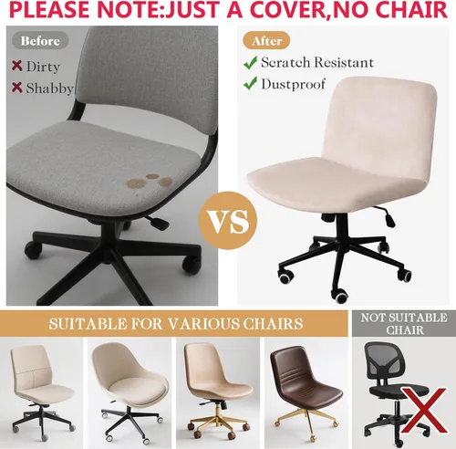 Vista 5 de NICEEC Funda para silla cruzada sin brazos, para oficina, dormitorio, escritorio, tocador, computadora, respaldo medio, asiento ancho sin protector