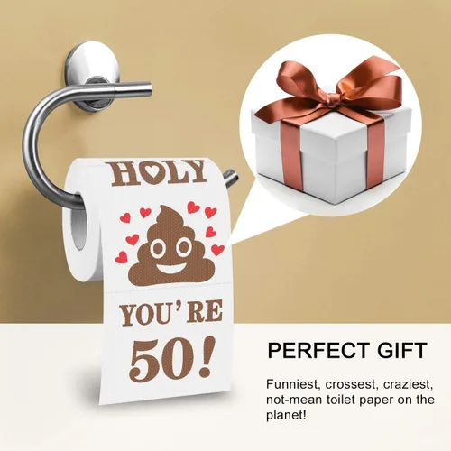 Vista 4 de Papel higiénico de 50 cumpleaños para hombres y mujeres, divertido regalo de broma de 50 cumpleaños, papel higiénico novedoso, regalo