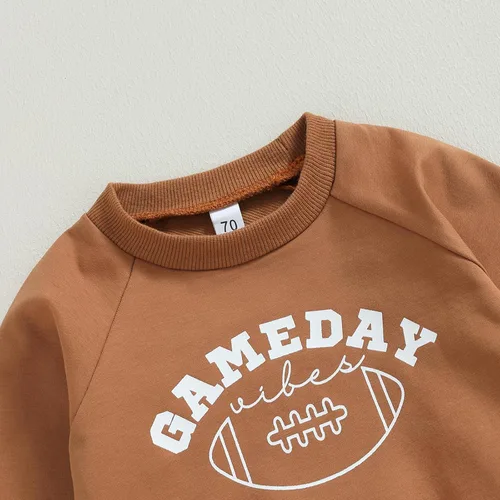 Vista 3 de Lamuusaa Conjunto de fútbol para bebé niño y niño, sudadera con cuello redondo para el día del juego, sudadera con pantalones deportivos para otoño
