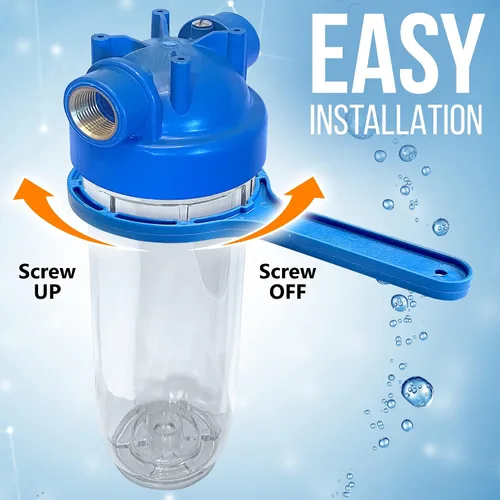 Vista 4 de Sistema de filtro de agua para toda la casa de diseño europeo transparente estándar de 10 pulgadas con válvula de alivio de presión, puerto de latón