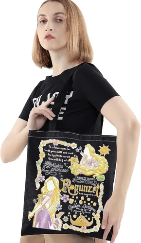 Vista 3 de BWWKTOP Bolso de mano de princesa Regalos de princesa Bolso de hombro de lona de princesa de pelo largo Bolsa de compras de princesa de cuento