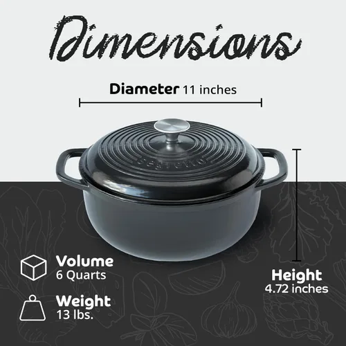 Vista 2 de Segretto Cookware Horno Holandés de Hierro Fundido Esmaltado, 6 Cuartos, Negro negro (Nero)