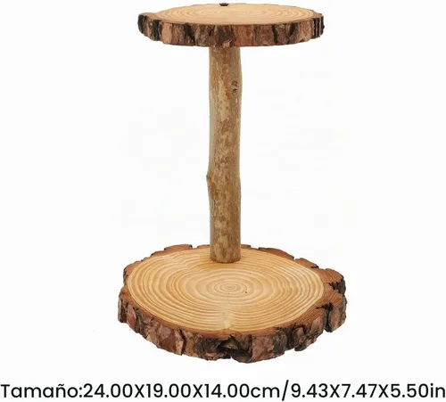 Vista 4 de HOMSFOU - Soporte de madera para cupcakes de 2 niveles, estante de exhibición de postres rústico multicapa, soporte redondo para mesa de boda Como