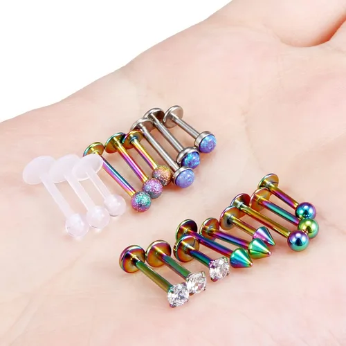 Vista 3 de Ovxznts - 18 anillos de labio de 16 G para mujeres y hombres de acero quirúrgico para medusa piercing de labret con circonita cúbica de diamante