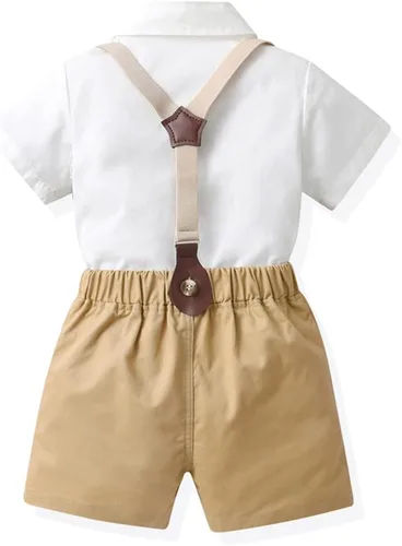 Vista 2 de Trajes de caballero para bebés y niños pequeños, camisa con corbatín, overoles con tirantes, pantalones cortos, pantalones cortos de verano, traje