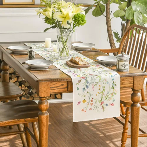 Vista 4 de Artoid Mode Camino de mesa de primavera con flores silvestres, decoración de mesa de comedor de cocina floral de verano de temporada para decoración