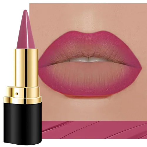 Vista 11 de evpct Combo de delineador de labios metálico rosa brillante y lápiz labial, lápiz labial con punta de cono para mujer, de larga duración