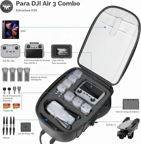 Vista 2 de Smatree Mochila profesional para DJI Air 3 Negro - Para DJI Air 3
