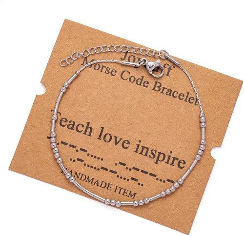 Vista 174 de JoycuFF Pulseras inspiradoras de código morse para mujeres, cuentas de plata, joyería con mantra de motivación, regalos para ella