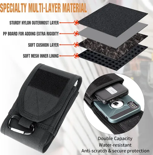 Vista 3 de Funda de teléfono de doble capacidad, bolsa táctica Molle para cinturón con parche de bandera para iPhone 17 Pro Max/16 Pro Max/16Pro/15ProMax/14