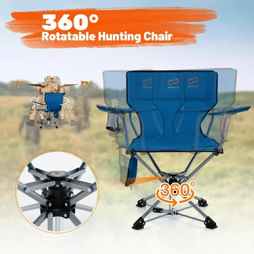 Vista 4 de Goplus Silla de caza giratoria de 360°, silla ciega plegable para adultos con portavasos y bolsa de transporte, sillas de camping ligeras