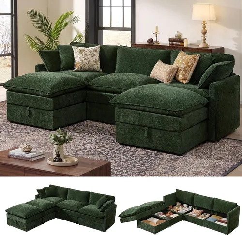 Vista 27 de Ihanherry Sofá modular de 103 pulgadas con almacenamiento, sofá de nube en forma de U con otomanas móviles y 4 almohadas, sofás seccionales