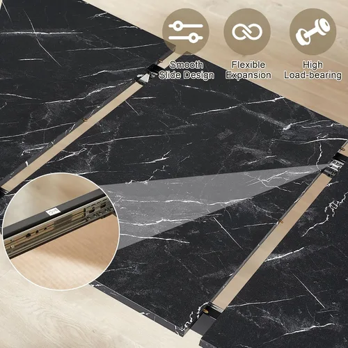 Vista 3 de VECELO Mesa de cocina extensible de 3 piezas de 63 pulgadas con bancos/sillas, moderno juego de desayuno/comedor para 4/6/2, diseño de ahorro