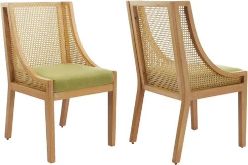 Vista 28 de ODUSE-DAILY Juego de 2 sillas de comedor French Country color beige, sillas de comedor de madera bohemia con respaldo tejido y asiento tapizado