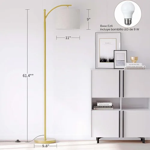Vista 2 de SUNMORY Lámpara de pie de arco, moderna lámpara de pie con bombilla de 9 W, 3 temperaturas de color, lámparas de pie de metal con pantalla colgante
