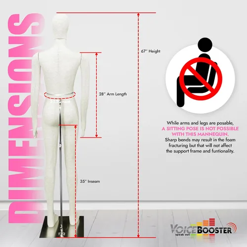 Vista 3 de Maniquí femenino, flexible y flexible de tamaño completo, suave, beige, por TK Products, ideal para disfraces