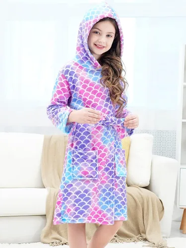 Vista 2 de Doctor Unicorn Bata de Baño Suave con Capucha de Arcoíris Ropa de Dormir para Niñas