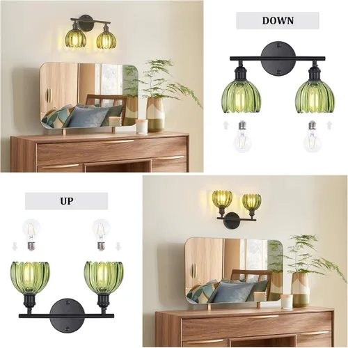 Vista 247 de Shenmoyl Lámparas de baño, lámpara de pared de 2 luces para tocador sobre espejo con pantalla de vidrio tulipán blanco para dormitorio, sala