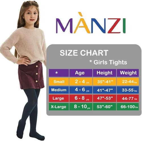 Vista 4 de MANZI Mallas forradas de forro polar para niñas de 2 a 10 años, ultra suaves, 2 pares de 400 denier