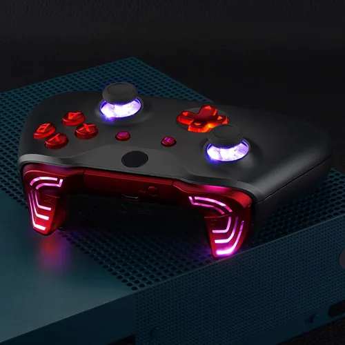 Vista 7 de eXtremeRate Multi-Colors Luminated Dpad Thumbsticks Start Back ABXY Action Buttons, Scarlet Red Classical Symbols Buttons DTFS (DTF 2.0) LED Kit for