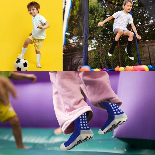 Vista 2 de ELUTONG Calcetines deportivos antideslizantes para niños, 4 pares de calcetines deportivos antideslizantes para niños y niñas de 8 a 12 años
