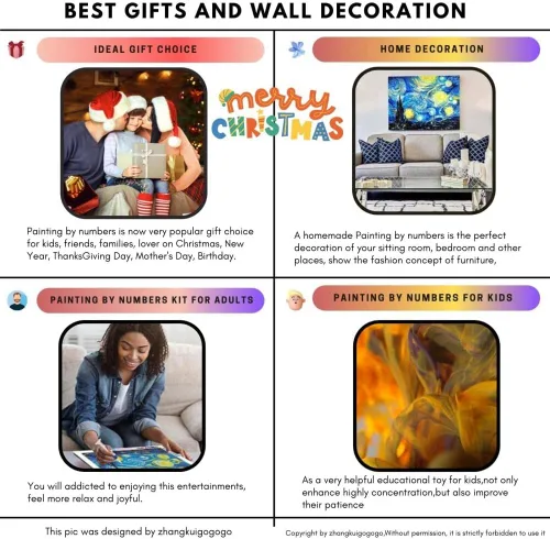 Vista 7 de LINKAR Pintura por números para adultos, kits de pintura acrílica para principiantes y niños, con 3 pinceles y colores brillantes, regalo