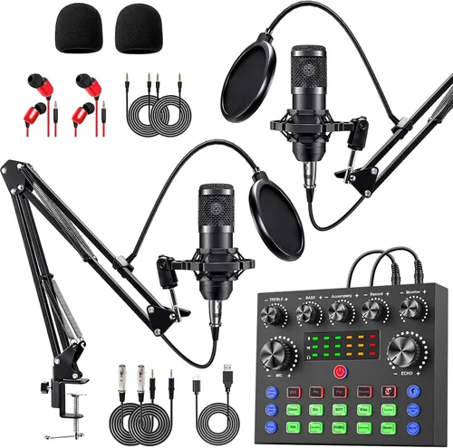 Vista 8 de Paquete de equipo de podcast, BM-800 - Paquete de micrófono para podcast, cambiador de voz con brazo de micrófono, micrófono condensador de estudio