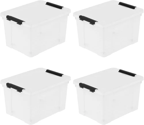 Vista 11 de Paquete de 6 cajas de plástico transparente con tapas, 10 L Diseño transparente, apilable y portátil, ideal para ropa, documentos y pequeños