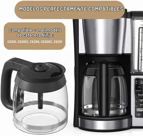 Vista 2 de CE200 - Cafetera de vidrio de 12 tazas de repuesto compatible con cafetera Ninja modelos CE251 CE201 CE201C CE200 CE200C Modelo # XGLSLID200
