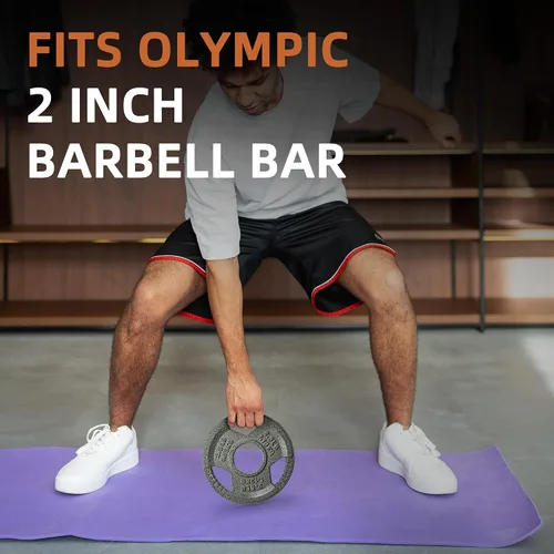 Vista 5 de Fitvids 2 Inch Olympic Barbell Weight Plates, 2.5 LB to 45 LB Plates for Home Gym Strength Training, Triple-handle Design
