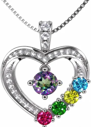Vista 18 de Central Diamond Center Collar con piedra natal de corazón para madre e hijo con 1-6 piedras preciosas de imitación en plata de ley, oro de 10