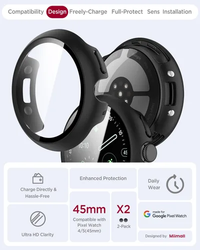 Vista 3 de Miimall - Fundas para Miimall con protector de pantalla para Google Pixel Watch 5/4 de 1.772 pulgadas, antiarañazos, sensible de vidrio templado