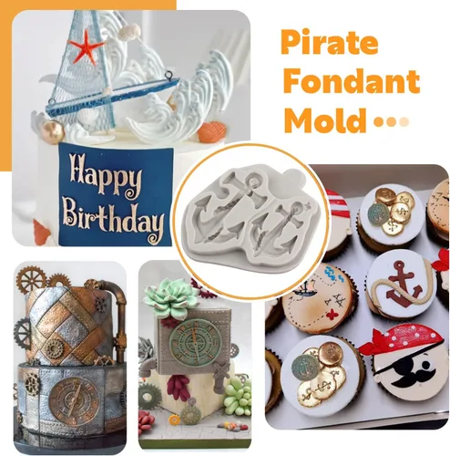 Vista 4 de Sijiangmold Moldes de silicona pirata, cuerda de anclaje, molde de fondant, brújula, molde de chocolate, monedas del tesoro, molde de caramelo