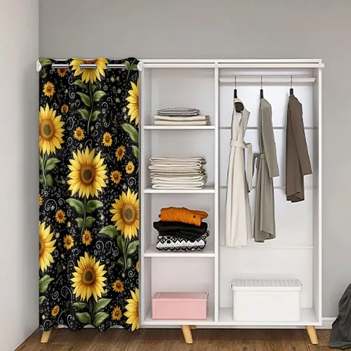 Vista 2 de Cortina de puerta de girasol para puerta, privacidad de abeja, cortina opaca para niños y niñas, cortina floral amarilla, linda cortina de puerta