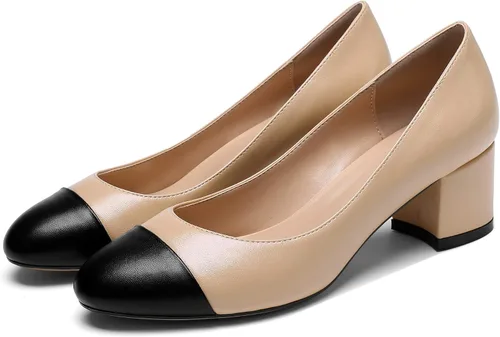 Vista 3 de YODEKS Zapatos de tacón bajo de 2 pulgadas para mujer, zapatos de tacón bajo sin cordones, microfibra sintética y suela de goma, socialites