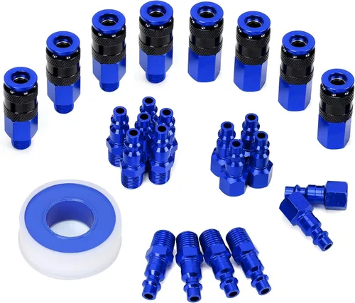 Vista 10 de 15 piezas de acoplador de aire de aluminio de 1/4 pulgadas NPT y kit de enchufe, accesorios de aire de conexión rápida, juego de conectores rápidos