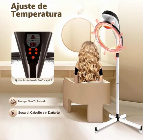 Vista 3 de YIYIBYUS Secador de pelo de pie, procesador profesional giratorio orbitante para teñir el cabello, tratamiento con aceite, secado de cabello, Gris