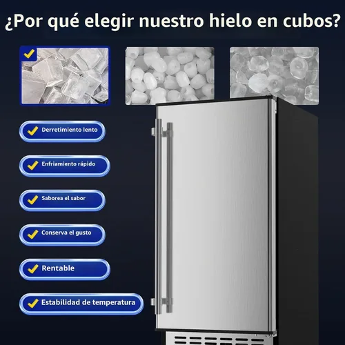 Vista 5 de Coolake Máquina de Hielo Comercial Bajo Mostrador de 15 Pulgadas, 100 lbs/Día de Acero Inoxidable Empotrable Independiente con Contenedor