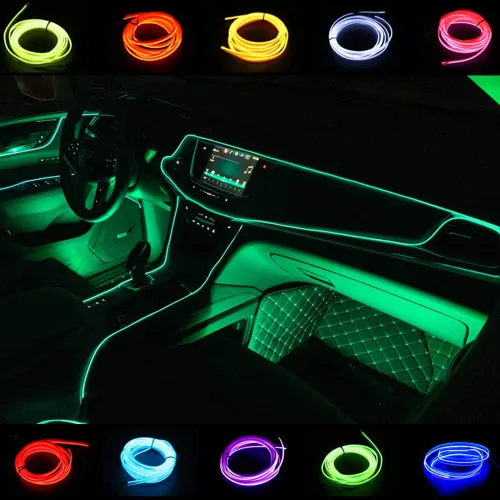 Vista 10 de ABALDI Luces Interiores de Coche Cable de Alambre EL Luces de Neón Ambiente Brillante Estroboscópico Electroluminiscente para Decoración