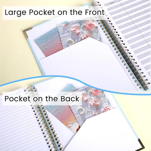 Vista 5 de Yoment Cuaderno de espiral B5 con bolsillos para carpeta, 200 páginas de tapa dura, diario de rayas universitarias, papel grueso de 3.53 oz/m²