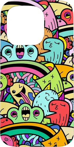 Vista 13 de iPhone 13 Monster Doodle Street Art Pattern, divertido estuche de estilo urbano