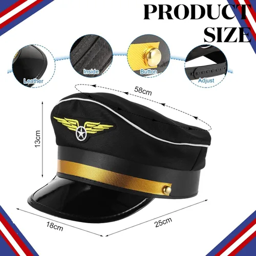 Vista 2 de Conjunto de disfraz de piloto capitán, accesorios de azafata, sombrero de asistente de vuelo con gafas de sol y bufanda, disfraz de cosplay