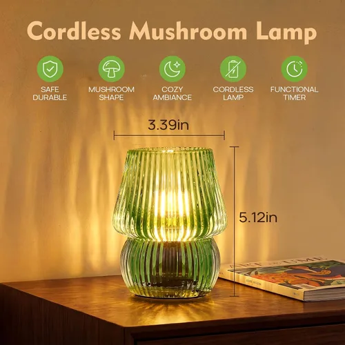 Vista 2 de Pequeña Lámpara de Mesa Operada con Pilas con Temporizador, Pequeña Lámpara de Mesa de Vidrio Inalámbrica para Decoración del Hogar, Cocina, Baño