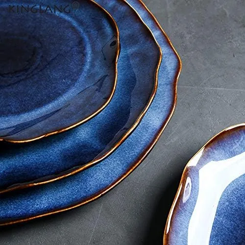 Vista 7 de Juego de 4 platos de cerámica nórdica para ensalada irregular, esmalte Klin Glaze