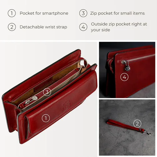 Vista 4 de Time Resistance Bolso de mano de cuero para hombre, organizador de muñeca, maletín hecho a mano en Italia, caja de regalo incluida