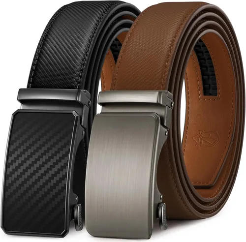 Vista 12 de Zitahli Cinturón para hombre, paquete de 2 unidades, diseño de cinturón de cuero para trabajo, negocios y pantalones de golf casuales, accesorios