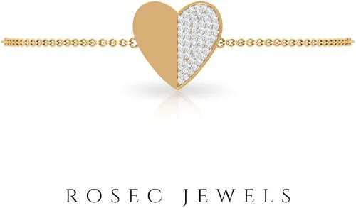 Vista 2 de Pulsera personalizada con diamantes de 14 quilates pulsera con dije en forma de corazón dorado pulsera de aniversario para mujer pulsera ajustable