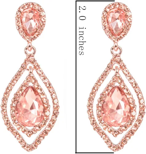 Vista 5 de NLCAC - Aretes de cristal con forma de pera, para mujer, para boda, tipo candelabro con diamantes de imitación, aretes oscilantes